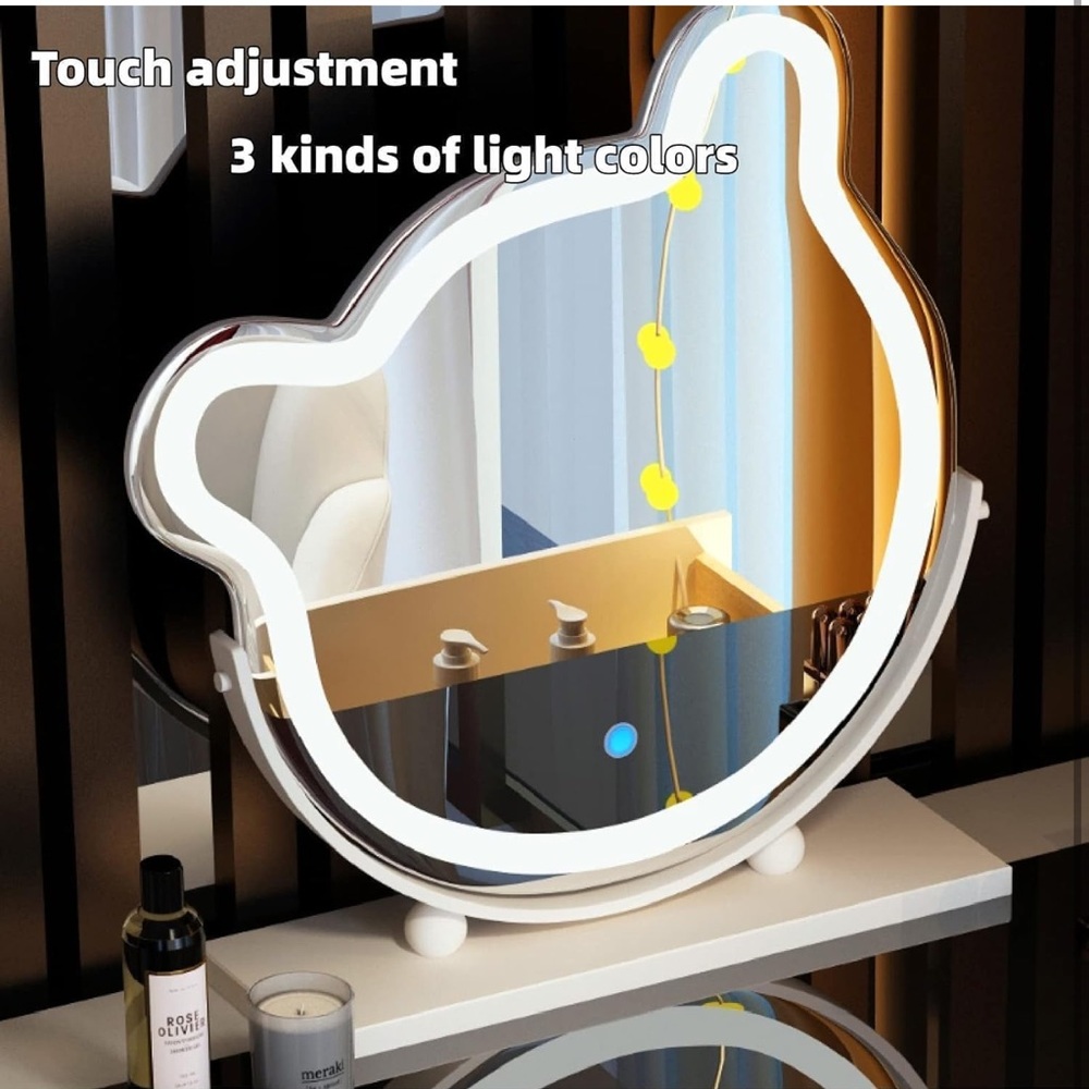 Modern Gray Vanity Table with LED Mirror - Picture 4 of 6